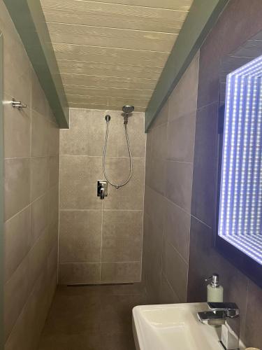 a bathroom with a shower and a sink at Vila Liberta in Poprad