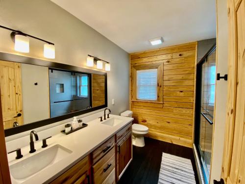 a bathroom with a sink and a toilet at Cabin at Chitt's Creek in Emory
