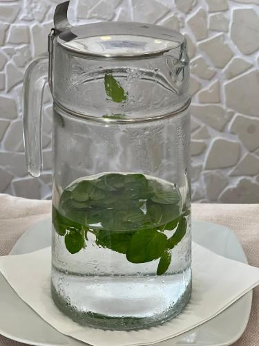 a glass jar filled with water on a plate at Hotel Ardea in Riccione