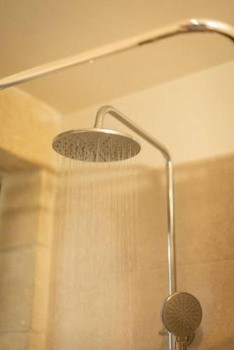 a shower with a shower head in a bathroom at Fanouria's home in Kalleryianá