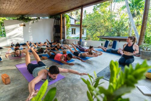 a group of people in a yoga class at Salt House in Hiriketiya