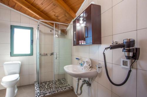 ein Bad mit einem Waschbecken, einem WC und einer Dusche in der Unterkunft Lachania View in Lachania