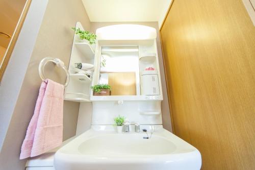 a bathroom with a sink and a pink towel at Mansion Kitanomachi Room 408 - Vacation STAY 64438v in Awaji