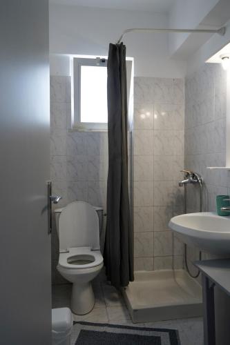 a bathroom with a toilet and a sink at Amvrosia Apartments in Mastihari