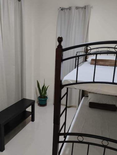a black bunk bed in a room with a plant at Casa LeoMa in Cavite