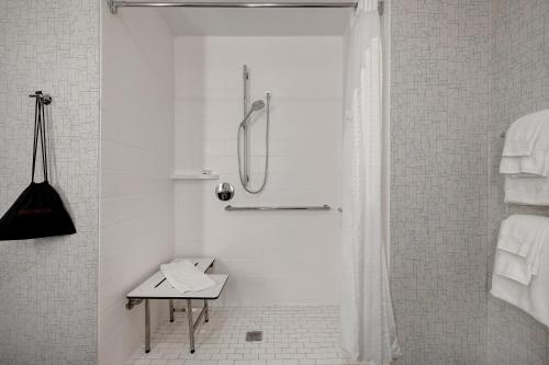 a bathroom with a shower with a shower curtain at Holiday Inn Express & Suites - Brighton by IHG in Brighton