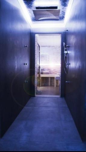 a bathroom with a window and a tub in a room at Luxus Spa auf tollem Anwesen in Neubulach
