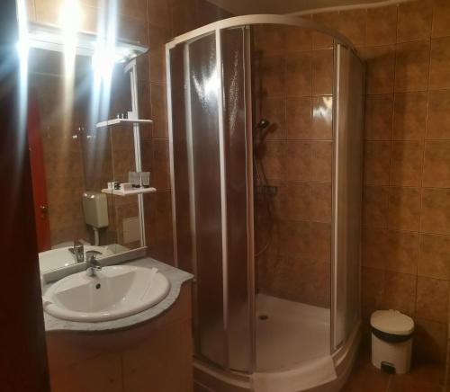 a bathroom with a shower and a sink at Hotel Express in Predeal