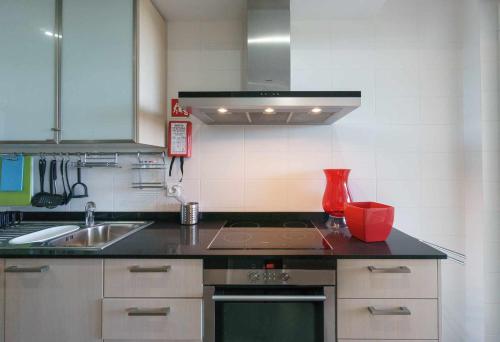 una cucina con lavandino e piano cottura forno superiore di Marina Vilamoura Aquamar 003 By Vilamoura Sun a Vilamoura