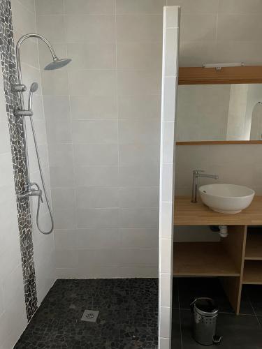 une salle de bain avec un lavabo et une douche dans l'établissement LA FOURNACHE, à Mirabel-aux-Baronnies