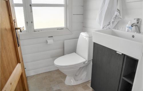 a bathroom with a toilet and a sink and a window at Cozy Home In Rdby With Kitchen in Rødby