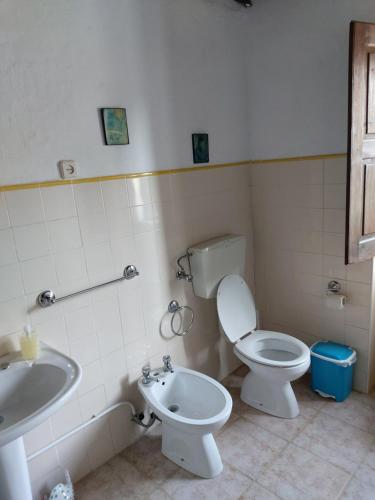 a bathroom with a toilet and a sink at A casinha in Vila Nova de Anços