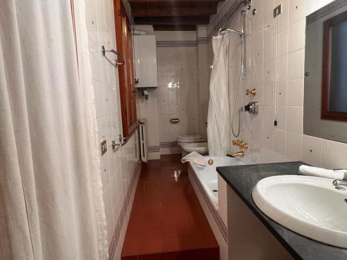 een badkamer met een wastafel, een toilet en een douche bij Corno in Florence