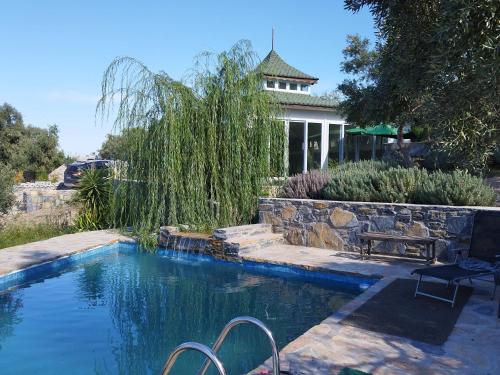 a swimming pool in front of a house at Olive Garden Retreat in Milas