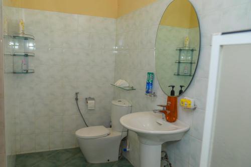 a bathroom with a sink and a toilet and a mirror at Bentota River Villa in Bentota