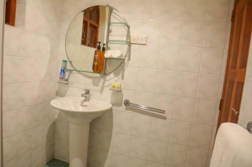 a bathroom with a sink and a mirror at Bentota River Villa in Bentota