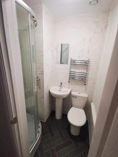 a bathroom with a toilet and a sink at Wardwick Guest House in Derby