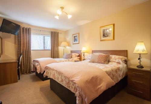 a bedroom with two beds and a flat screen tv at Keef Halla Country House in Crumlin