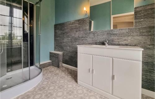 a bathroom with a white sink and a shower at Awesome Home In Arthenac With Wifi in Arthenac