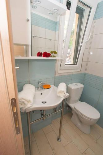 a bathroom with a sink and a toilet at Blue Bay Apartments in Syvota