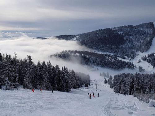 a group of people skiing down a snow covered slope at Chalet Hütte Gimpel by Interhome in Hochrindl