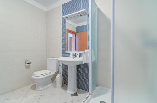a bathroom with a sink and a toilet and a mirror at Modern Apartment Selce in Selce