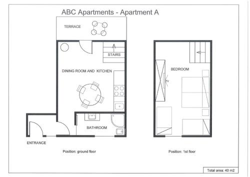 un plano de planta y aapes de apartamentos ACdb en ABC apartments, en Kamnik