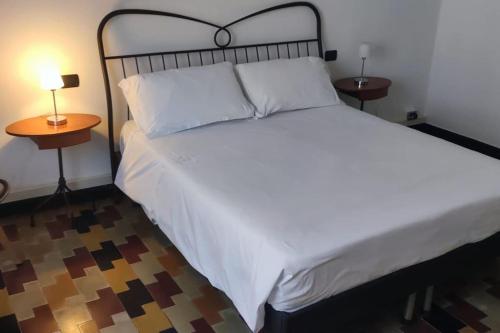 een slaapkamer met een groot bed met 2 nachtkastjes bij A 100 passi da Piazza Bra in Verona