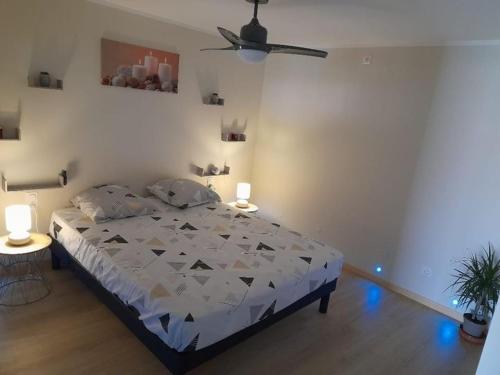 1 dormitorio con 1 cama grande en una habitación en bien-être de l'Aveyron, en Aguessac