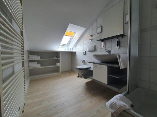 ein Bad mit einem Waschbecken und einem WC in der Unterkunft Landhaus Oberaurach in Oberaurach