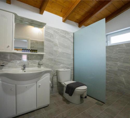 a bathroom with a white sink and a toilet at CASA DI'ELEN in Faliraki