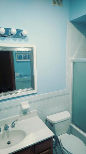 y baño con aseo, lavabo y espejo. en Private Apartment Furnished Great for Business Traveler, en Whitehouse