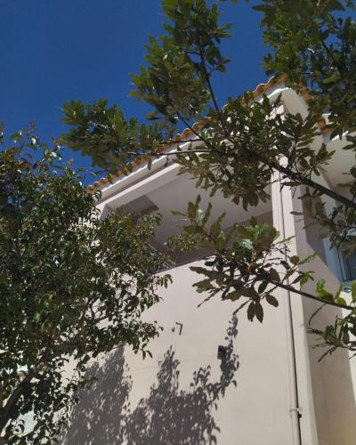a white building with trees in front of it at ZEN Minimal Luxury Housing Tyros in Tiros