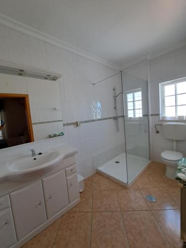 y baño con ducha, lavabo y aseo. en Villa Mariamar, en Albufeira