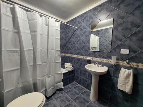 La salle de bains est pourvue de toilettes, d'un lavabo et d'une douche. dans l'établissement Sol, à Santa Rosa