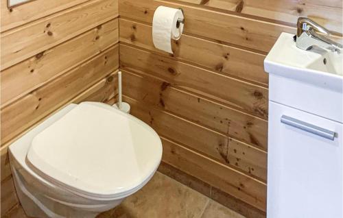 uma casa de banho com um WC branco e um lavatório. em Awesome Home In Sjusjen With House A Mountain View em Sjusjøen