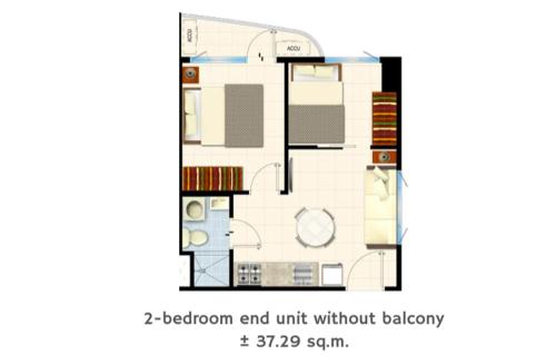 a floor plan of a bathroom end unit without balcony at Flexi Unit 1BR or 2BR convertible at South Residences Las Pinas in Manila