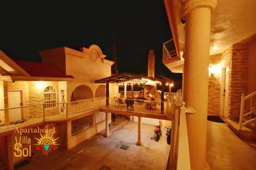 an overhead view of a house at night at Villa Del Sol in Ixmiquilpan