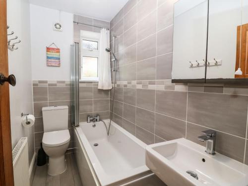 een badkamer met een toilet, een bad en een wastafel bij Bron Aber in Arthog