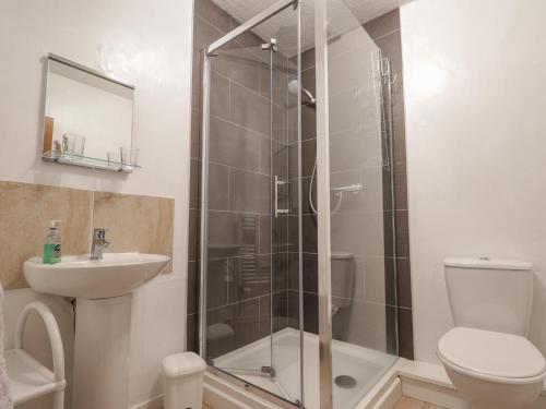 托明多爾的住宿－Alt na Voir，带淋浴、卫生间和盥洗盆的浴室