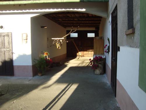 an entrance to a building with the sun shining on it at Privát Mirovice-Březnice in Mirovice