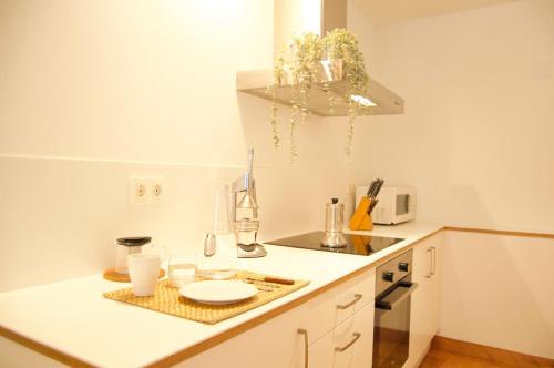 una cucina con piano di lavoro bianco e lavandino di Apartamento Carmen II a Ferrol