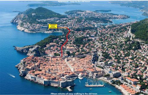 an aerial view of a town on the water at Apartment Pulastar in Dubrovnik