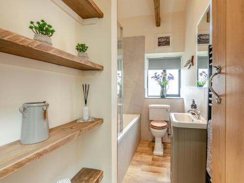a bathroom with a toilet and a sink at The Hemmel - Uk43357 in Branxton