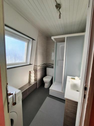 a small bathroom with a toilet and a sink at le pigeonnier in Le Tréport