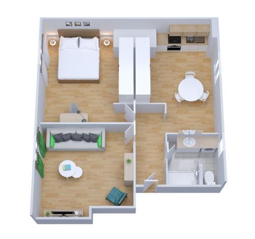 a rendering of a floor plan of a room at St Nazaire - L'Art Déco - Stationnement Gratuit - Centre ville - Wifi Fibre in Saint-Nazaire