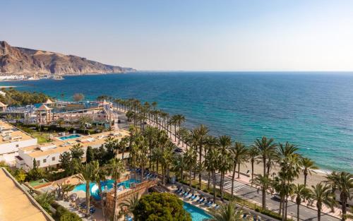 an aerial view of the beach and the ocean at Playadulce in Aguadulce