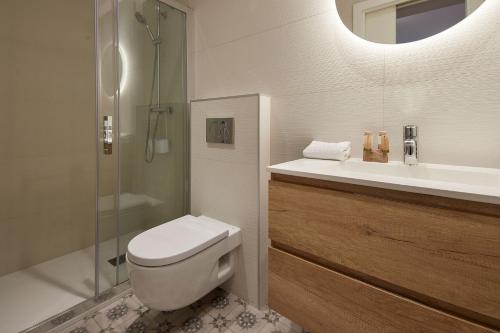 La salle de bains est pourvue de toilettes, d'un lavabo et d'une douche. dans l'établissement The Rentals Collection - Triunfo, à Saint-Sébastien