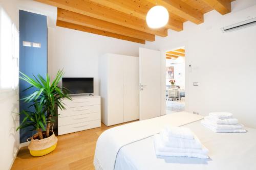 a bedroom with two beds and a tv at Ca' Degli Antichi Giardini Apartments in Venice
