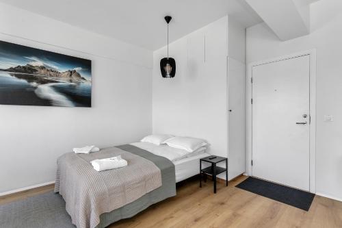 Postel nebo postele na pokoji v ubytování Sunny Reykjavík Apartment - Harbour View